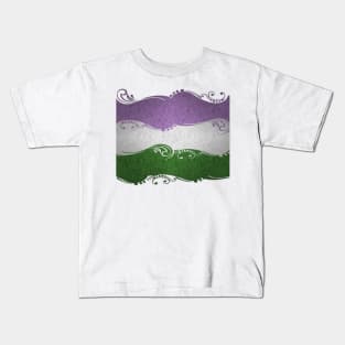 Fancy Swooped and Swirled Genderqueer Pride Flag Background Kids T-Shirt